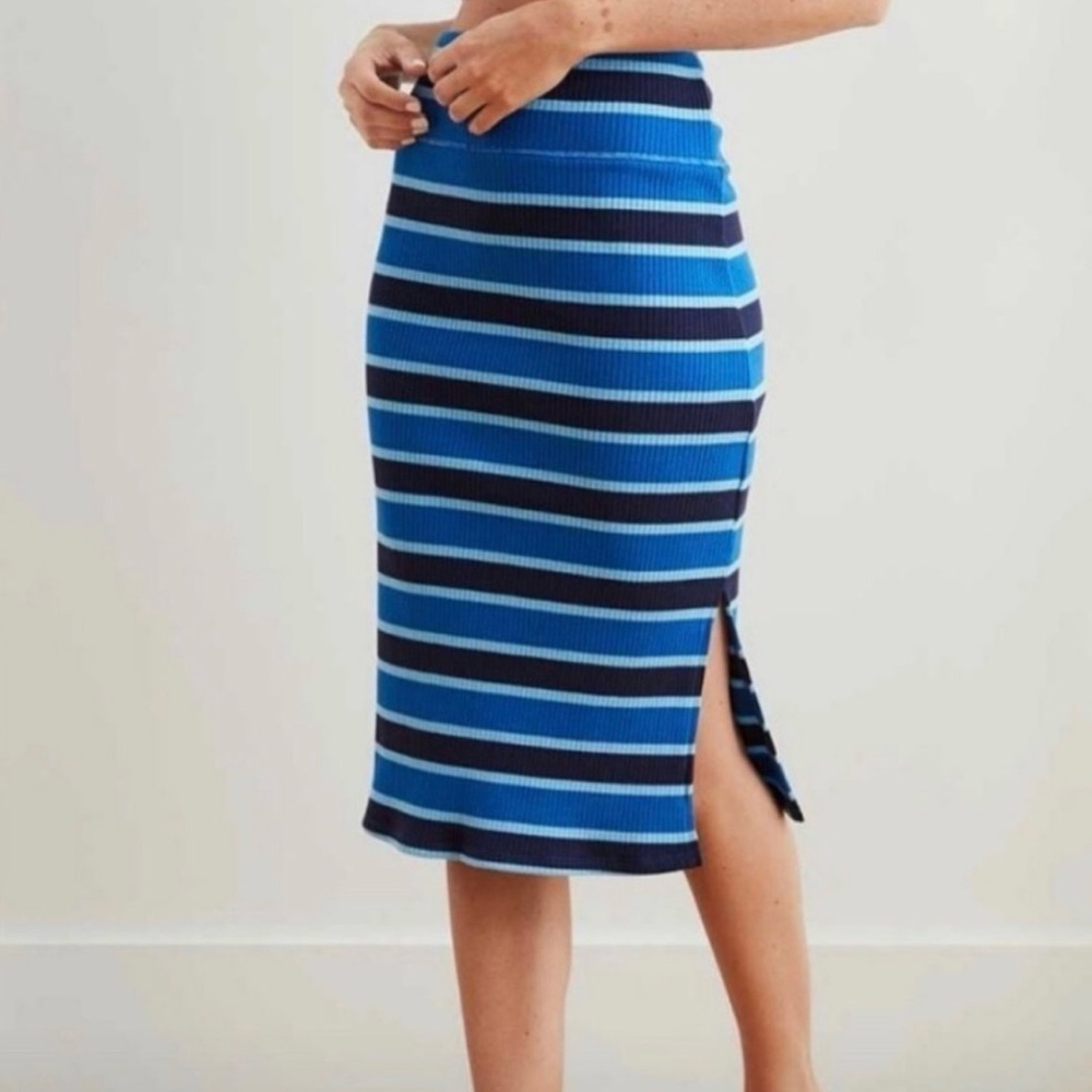 Aerie Blue and White Pencil Midi Skirt with Slit
